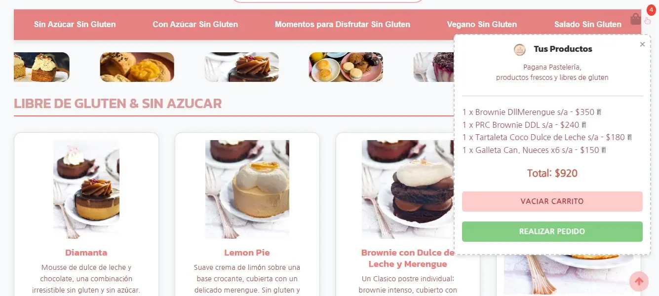 Tienda online de pastelería con catálogo y carrito